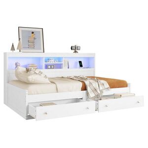 OKWISH DENNÍ postel 90/200 cm bílá z dřevotřísky a MDF s LED osvětlením USB a zásuvkami obraz