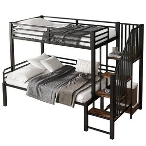 OKWISH PATROVÁ postel 90/200 cm a 120/200 cm černá s rohovou žebříkovou skříňkou z železa a MDF obraz