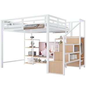 OKWISH PATROVÁ postel 140/200 cm bílá z kovu/MDF s TV stolkem obraz