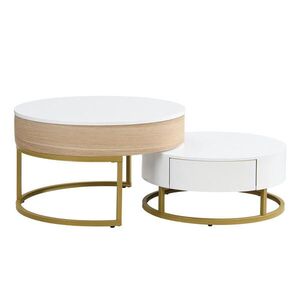 OKWISH KONFERENČNÍ stolek 70/70/56 cm bílý a zlatý z MDF s výklopnou deskou a zásuvkou obraz