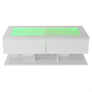 OKWISH KONFERENČNÍ stolek 100/50/35 cm bílý z dřevotřísky a tvrzeného skla s LED a 2 zásuvkami obraz