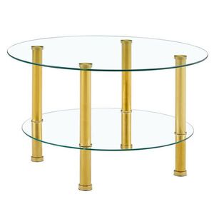 OKWISH KONFERENČNÍ stolek 70/70/42 cm zlatá transparentní ze skla a kovu se 2 deskami obraz