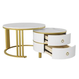 OKWISH SADA konferenčních stolků 70/70/46 cm bílá z MDF se 2 zásuvkami obraz