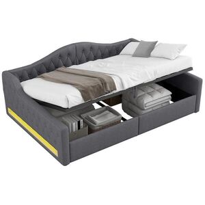 OKWISH DENNÍ postel 140/200 cm šedá z MDF a překližky s LED osvětlením a úložným prostorem obraz