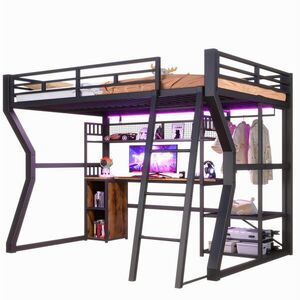 OKWISH PATROVÁ postel 140/200 cm černá z kovu a MDF s psacím stolem obraz