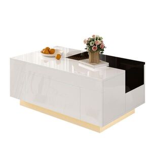 OKWISH KONFERENČNÍ stolek 80/50/35, 5 cm černobílý z MDF s LED osvětlením a výsuvnou deskou obraz