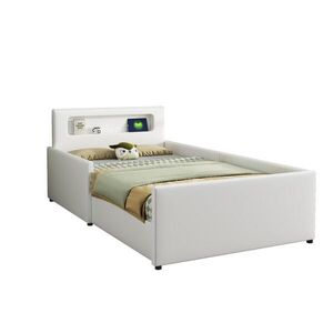 OKWISH DĚTSKÁ postel 90/200 cm bílá z umělé kůže s nočním světlem USB a zásuvkami obraz