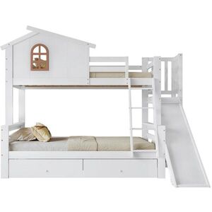 OKWISH PATROVÁ postel 90/200 cm bílá z borovice s výsuvem a zásuvkami obraz