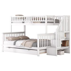 OKWISH PATROVÁ postel 90/200 a 140/200 cm, bílá, s výsuvným lůžkem a schůdky. Matrace není součástí balení. obraz