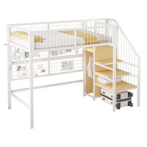 OKWISH VYSOKÁ postel 90/200 cm bílá z kovu se schodišťovým úložným prostorem a s LED osvětlením obraz