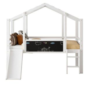 OKWISH PATROVÁ postel 90/200 cm, design podkrovní postele se skluzavkou a tabulí, bílá obraz