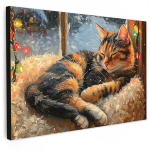 MuchoWow OBRAZ NA PLÁTNĚ Kočka - Vánoce - Zima - Zvíře 90x60 cm obraz