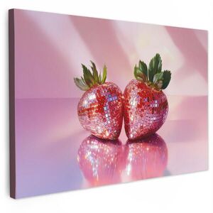 MuchoWow OBRAZ NA PLÁTNĚ Disco - Ovoce - Třpytky - Jahoda 90x60 cm obraz