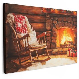 MuchoWow OBRAZ NA PLÁTNĚ Zima - Vánoce - Domov - Krb 30x20 cm obraz