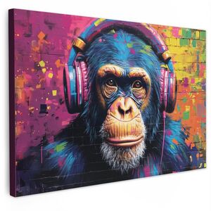 MuchoWow OBRAZ NA PLÁTNĚ Graffiti - Šimpanz - Street art - Sluchátka - Opice 60x40 cm obraz