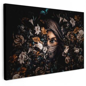 MuchoWow OBRAZ NA PLÁTNĚ Žena - luxus - květiny - motýl - portrét 90x60 cm obraz