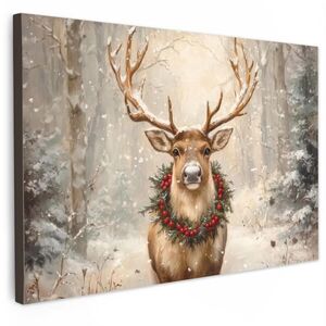 MuchoWow OBRAZ NA PLÁTNĚ Vánoce - sobi - zima - věnec 120x80 cm obraz