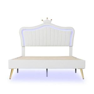 OKWISH DĚTSKÁ čalouněná postel 140/200 cm bílá z MDF a ekokůže s LED osvětlením obraz