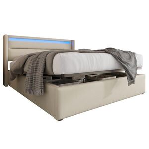 OKWISH ČALOUNĚNÁ postel 140/200 cm bílá z PU s LED osvětlením a úložným prostorem obraz