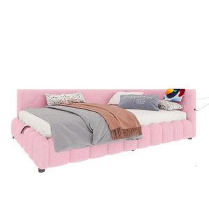 OKWISH DENNÍ postel 140/200 cm růžová z veluru a MDF s LED osvětlením a úložným prostorem obraz