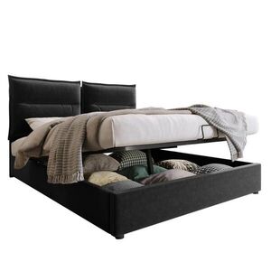 OKWISH ČALOUNĚNÁ postel 140/200 cm černá ze dřeva a oceli s úložným prostorem a matrací obraz