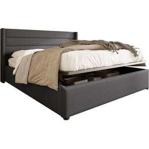 OKWISH ČALOUNĚNÁ postel 180/200 cm šedá z lnu s hydraulickým úložným prostorem obraz