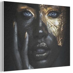 MuchoWow AKUSTICKÝ obraz Žena - Zlato - Portrét - Černobílý - Luxusní 100x70 cm obraz