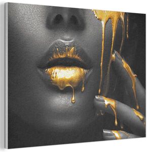 MuchoWow AKUSTICKÝ obraz Žena - černá - zlatá - obličej - rty 100x70 cm obraz