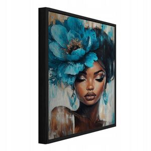 Wallarena ZARÁMOVANÝ obraz ženy s květinami v modré barvě 100x150 cm obraz