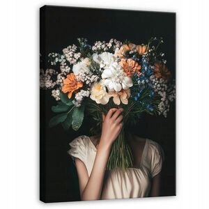 Wallarena OBRAZY NA PLÁTNO Žena Květiny Vintage Černá 120x80 obraz