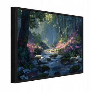 Wallarena ZARÁMOVANÉ obrazy lesa a řeky zelené 60x40 cm obraz