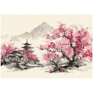 Wallarena FOTOTAPETA: Hory Třešňový květ Růžová 250x175 cm obraz