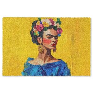 MuchoWow ROHOŽKA Frida Kahlo - Žena - Žlutá - Modrá - Květiny 90x60 cm obraz