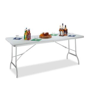 Relaxdays STŮL bílý zahradní skládací ratanový vzhled plast 178x74 cm obraz