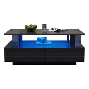 OKWISH KONFERENČNÍ stolek 100/50/42 cm černá z akrylu s LED osvětlením a úložným prostorem obraz