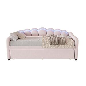 OKWISH ČALOUNĚNÁ postel 90/200 cm růžová ze sametu s výsuvným lůžkem a LED osvětlením obraz