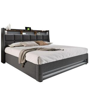 Redom ČALOUNĚNÁ postel 160x200 cm s LED osvětlením, USB portem a úložným prostorem, Šedá obraz