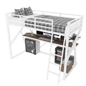 Redom VYSOKÁ postel 90/200 cm s LED osvětlením, psacím stolem, zábradlím a schodištěm, bez matrace, Bílá obraz