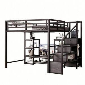 Redom VYSOKÁ postel 140/200 cm s TV stojanem, zásuvkou a bezpečnostním žebříkem, kov a MDF, černá obraz