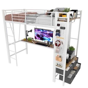 Redom VYSOKÁ postel 90/200 cm s psacím stolem, úložným prostorem, USB a LED osvětlením, Bílá obraz