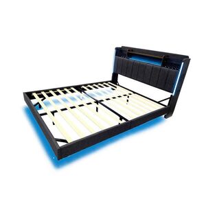 Redom ČALOUNĚNÁ postel 140/200 cm s LED osvětlením, USB portem a úložným čelem, Šedá obraz