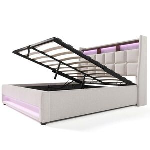 Redom ČALOUNĚNÁ postel 140/200 cm s LED osvětlením, USB portem a úložným prostorem, Béžová obraz