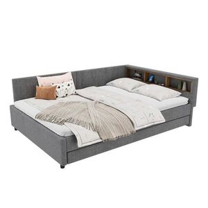 Redom POSTEL 140/200 cm s výsuvným lůžkem, LED osvětlením, USB a úložnými přihrádkami, Šedá obraz
