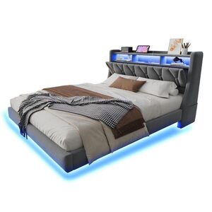 Redom ČALOUNĚNÁ postel 180/200 cm s LED osvětlením, USB, USB-C a úložným čelem, Šedá obraz