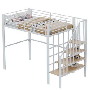 Redom VYSOKÁ postel 140/200 cm s úložným prostorem a schodištěm, stabilní kovová konstrukce, Bílá obraz