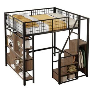 Redom VYSOKÁ postel 140/200 cm s úložným schodištěm, vestavěným úložným prostorem a moderním minimalistickým designem, Černá obraz