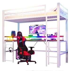 Redom VYSOKÁ postel 90/200 cm s barevně měnitelným LED osvětlením, pracovním stolem, USB-C a zásuvkami, Bílá obraz