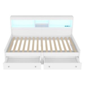 Modfu DENNÍ postel z dřevotřísky 90x200 cm bílá s LED osvětlením, 2 USB, 2 zásuvkami a 2 úložnými zásuvkami obraz