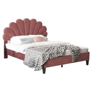 OKWISH ČALOUNĚNÁ postel 140/200 cm fazolově červená z MDF a samtu s květinovým čelem obraz