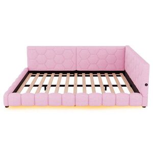 Modfu ČALOUNĚNÁ postel z MDF a umělého sametu 140x200 cm růžová s LED osvětlením, USB-C a USB portem obraz